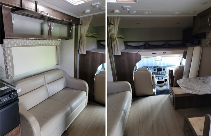 Jack-knife sofa and dinette fold down for additional sleeping.