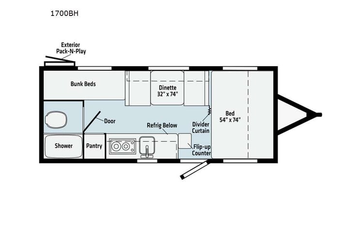 Representative floor plan provided by a trusted RVshare partner.