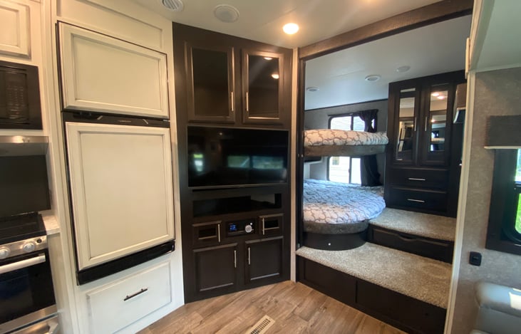 Two Full Size Bunk Beds. Top bunk holds 300lbs and the bottom 500lbs