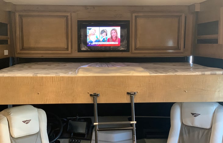 Queen loft bed with storage & TV