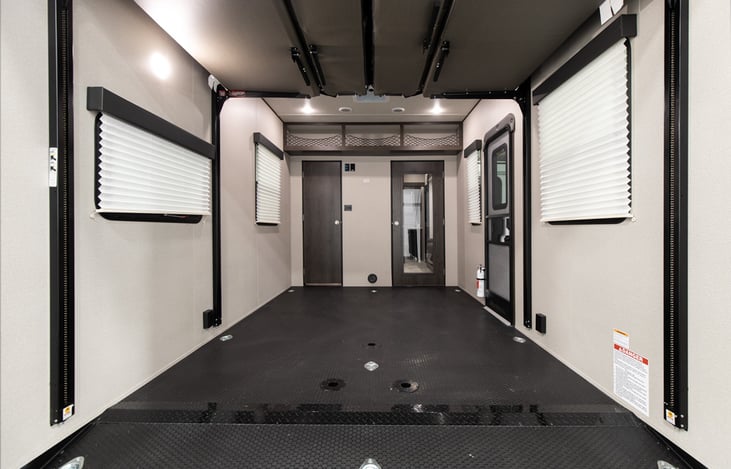 Garage w/ Happy Jack bunk raised up.