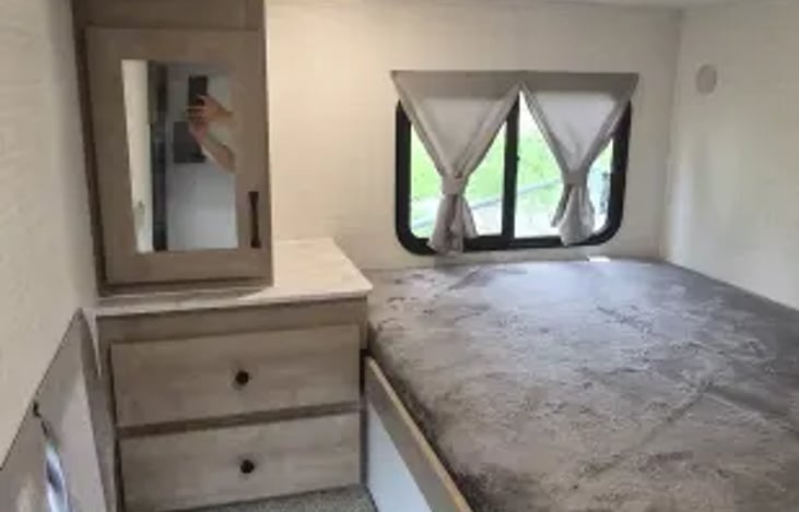 Private Bedroom 1 double top bunk  with 5 inch comfy topper, TV and storage