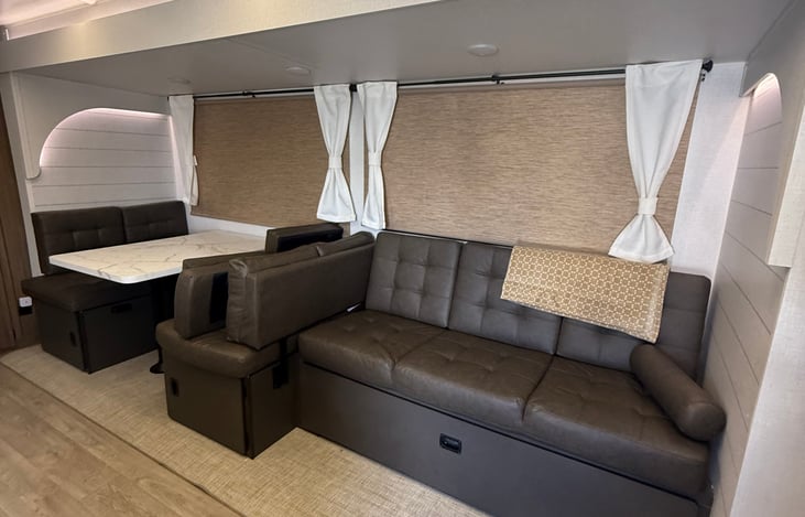 Fold out sofa provides two sleeping spaces