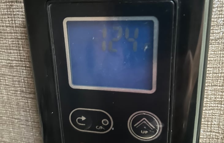 Our RV features a tankless hot water heater. When connected to shore power and water, you will have unlimited hot water available for showers!