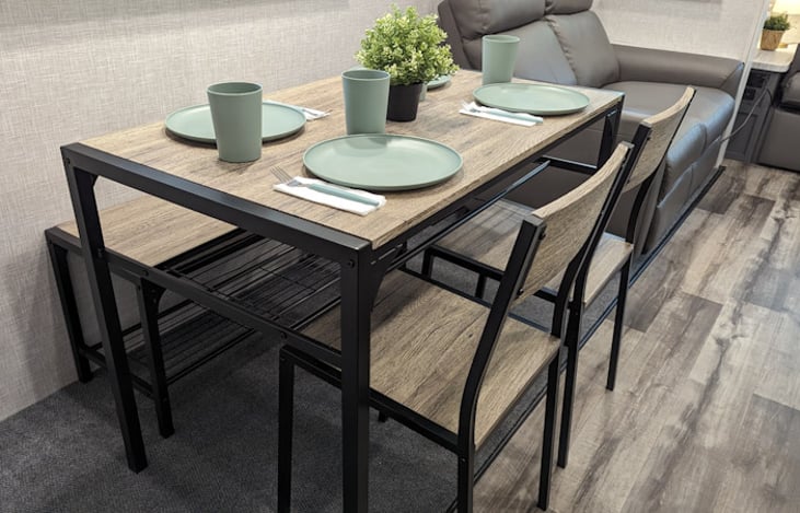 The freestanding dining room table can be configured multiple ways and makes a great place for games, crafts and laptop computers.