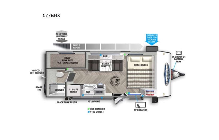 Representative floor plan provided by a trusted RVshare partner.
