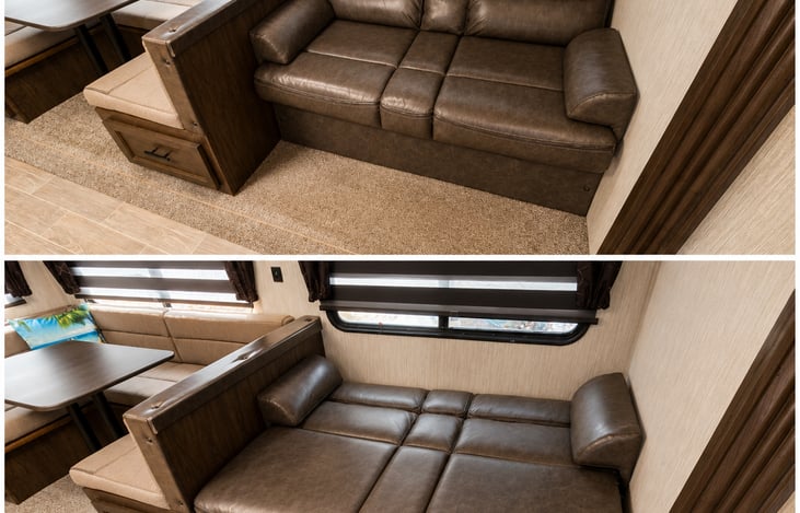 The couch easily pulls out into an additional bed and includes fresh bedding at NO additional cost, providing extra sleeping space for your family or guests.