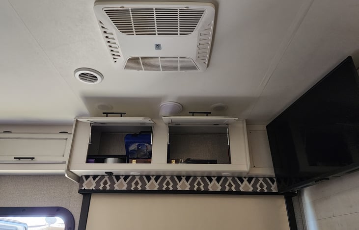 RV has two (2) AC units; 1 AC unit in the front area of the RV and 1 AC unit in the rear (main bedroom) area for front to rear cooling comfort on hot sweltering days when needed.