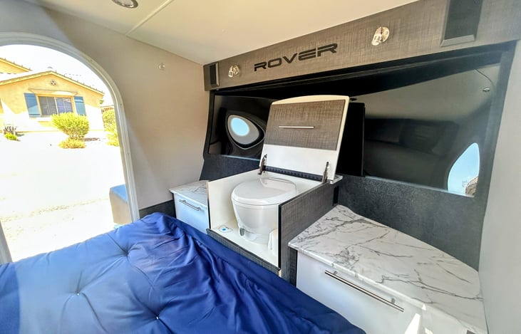 Flushing cassette toilet available for use.