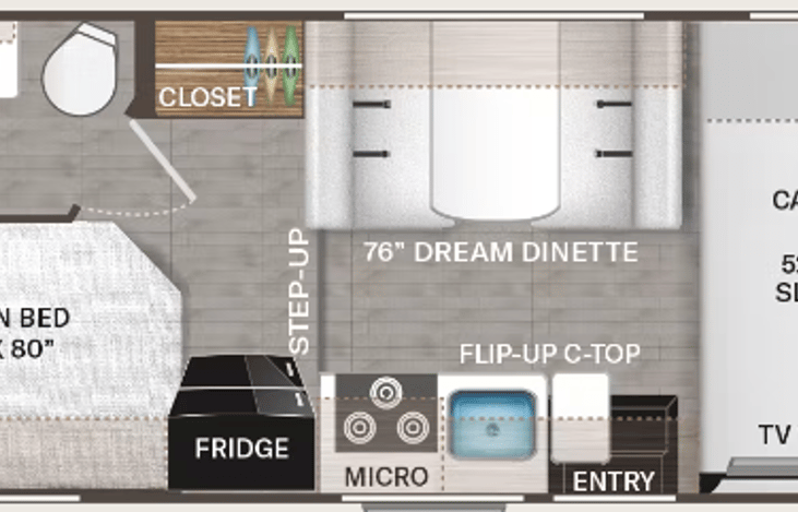Floorplan shows ample space for traveling in comfort