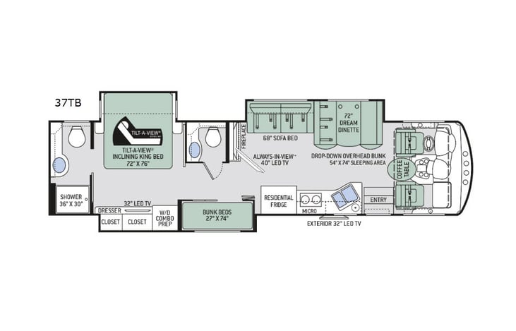 Representative floor plan provided by a trusted RVshare partner.