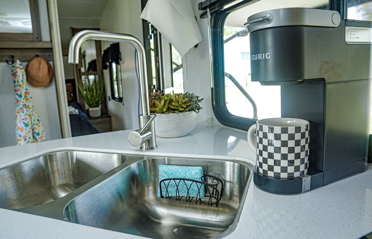 Keurig provided and coffee cups for those brisk camping mornings! Not much better than a cup of coffee outside under the awning.