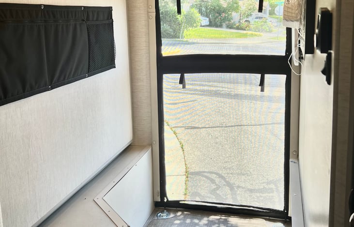 Rear bed folds up to make room for bikes/storage