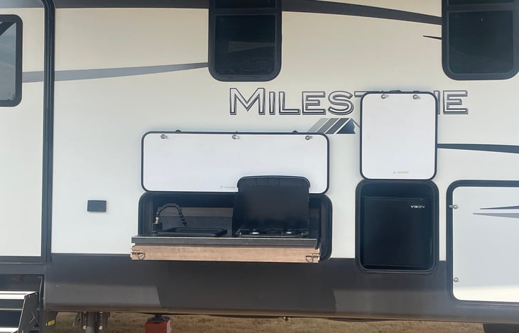 Outdoor kitchen and mini fridge