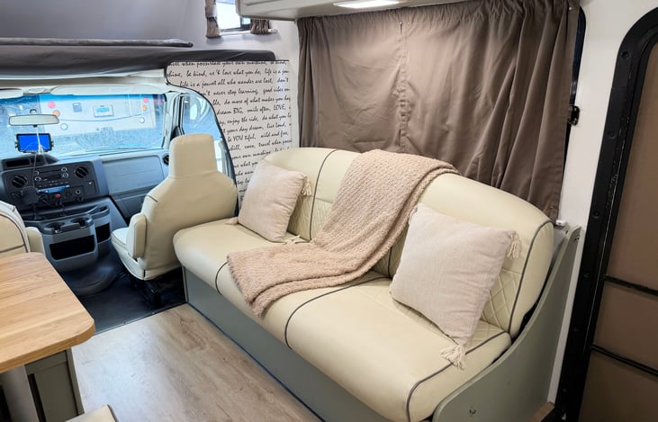Comfortable RV lounge with soft seating – relax after exploring Las Vegas, festivals or the outdoors