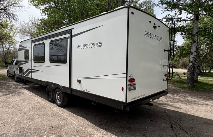 Back left corner of RV