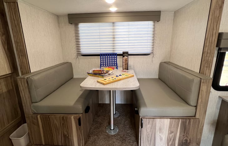 Plenty of room for the family to sit and play. Games and coloring books included