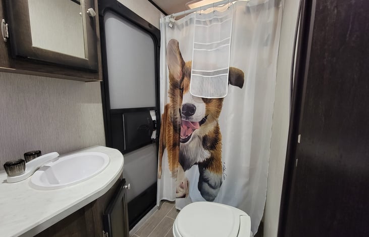 Bathroom and rear exit door