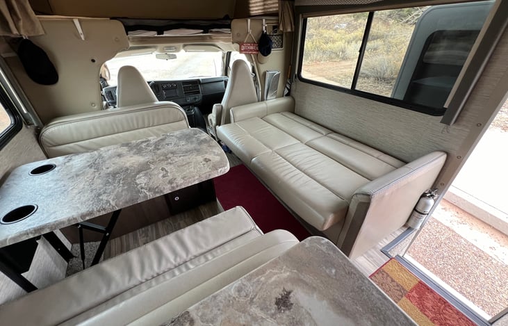 This shows the coach as it lays into a bed. Roughly the size of a twin.