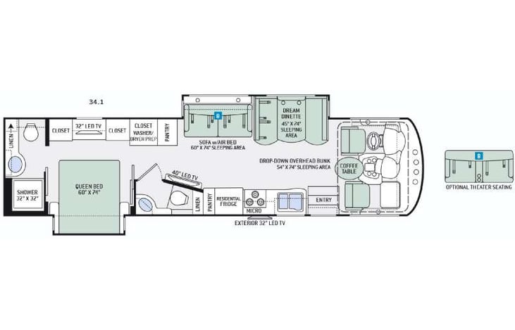 Representative floor plan provided by a trusted RVshare partner.