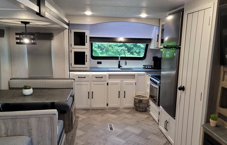 There are is plenty of storage in the pantry and cabinets to store away snacks and goodies during your stay.