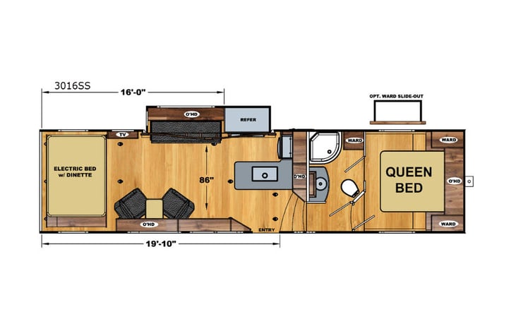 Representative floor plan provided by a trusted RVshare partner.