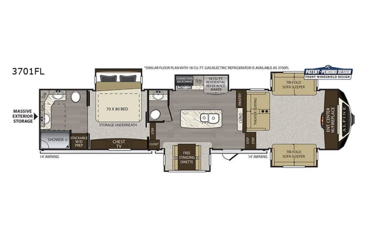 Representative floor plan provided by a trusted RVshare partner.