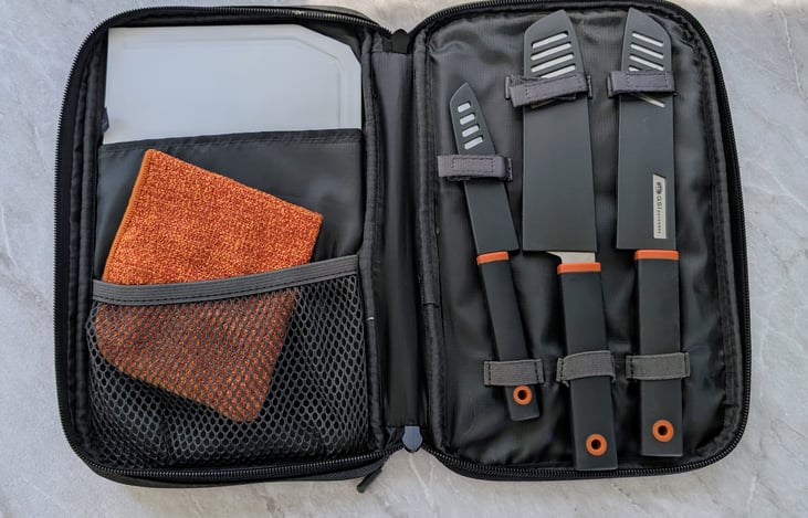 Three-piece knife set with cutting board included