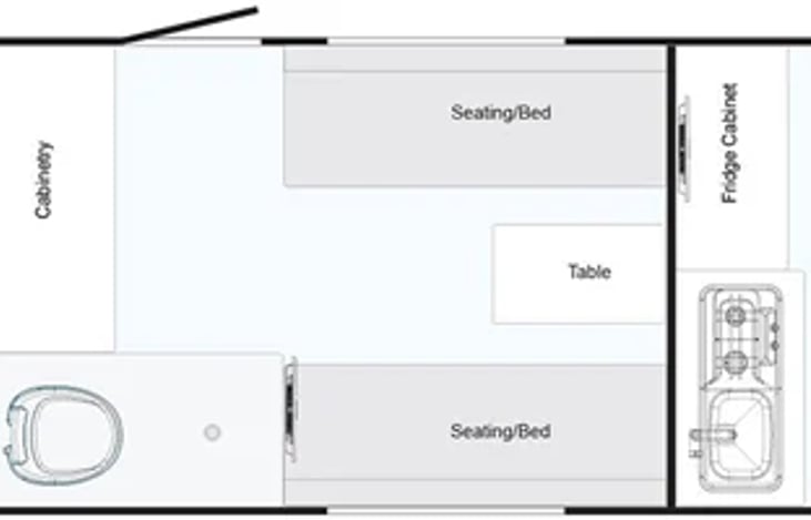 The seating area converts into the sleeping area.
It measures 57 by 70 inches.