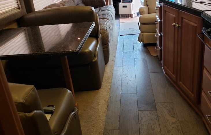 Good room to move around with slide outs in. 3 slide outs in total.