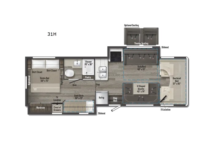 Representative floor plan provided by a trusted RVshare partner.