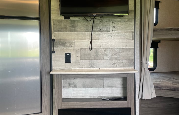 The fireplace keeps the camper cozy on those cool mornings!