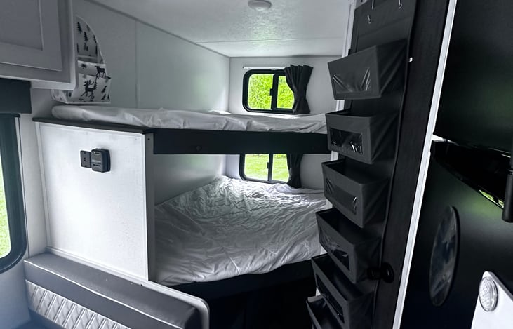 Double bunks with teddy bear mattresses and fully covered with mattress covers!