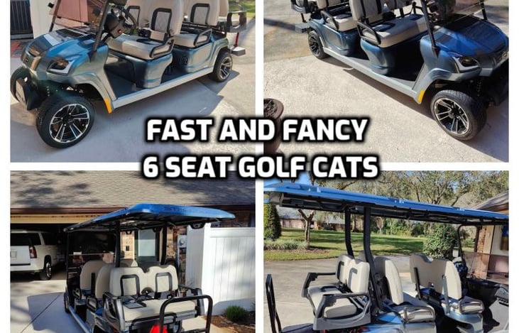 WE COORDINATE DELIVERY OF THE LATEST MODEL  SIX SEAT GOLF CARTS, THEY FANCY SEATS, FANCY WHEELS, LED LIGHTS,USB, ECT. ECT.