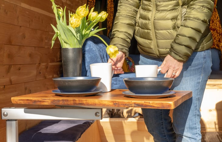 Removable, adjustable dining table