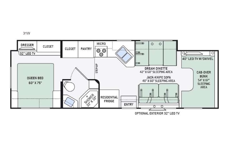 Representative floor plan provided by a trusted RVshare partner.