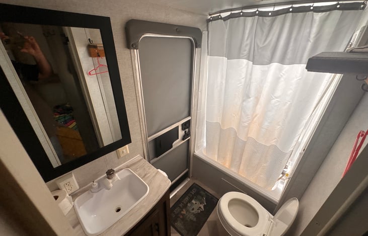 Bathroom with separate entrance if needed. Has a bathtub too!