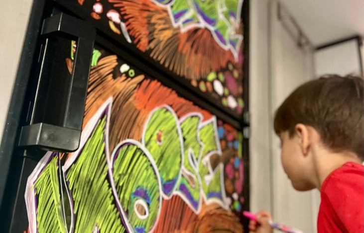 Let your children creativity run wild on the fridge (we provide plenty of colorful chalk). Create art with the words "We love Spruce Moose Glamping" and we may add it to these listing photos!