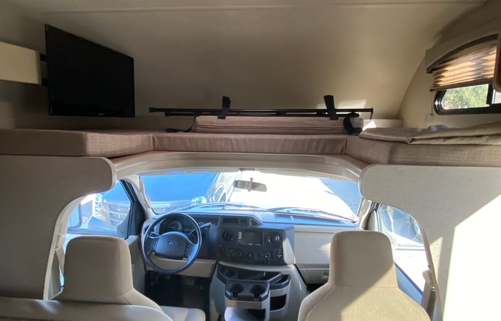 Big bed for two with tv above driver and passanger seats.  Chill and watch some tv in comfort