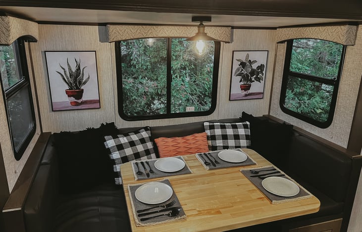 Spacious dinette with upgraded oversized maple butcher block table