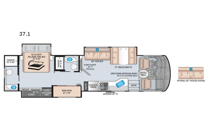 Representative floor plan provided by a trusted RVshare partner.