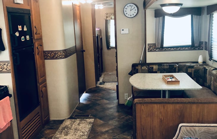 Kitchen, dinette area
plenty of storage for food beside fridge and under bench seating...
