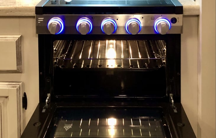 Gas oven and stove-top for cooking indoors.