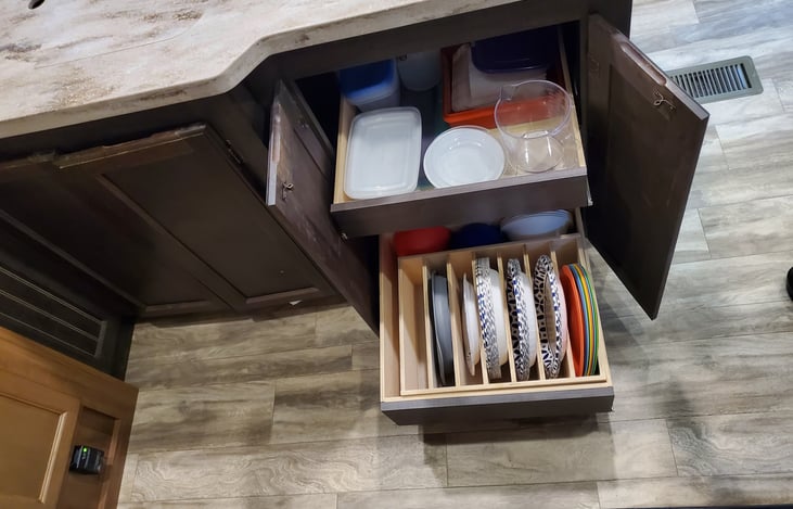 Equipped with plastic plates and some Tupperware