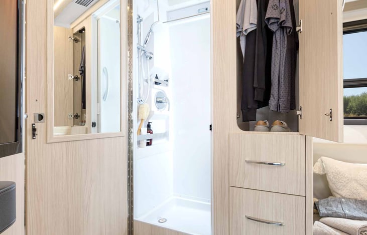 Self-contained shower.