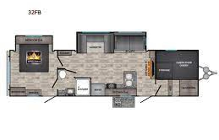 The "Travelin' Texas" floorplan was designed with comfortable sleeping accommodations in mind with a King bed, two full Queen bunks and a U shaped dining table that converts to a full-size adult bed.