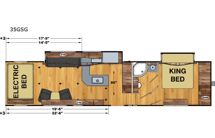 Representative floor plan provided by a trusted RVshare partner.