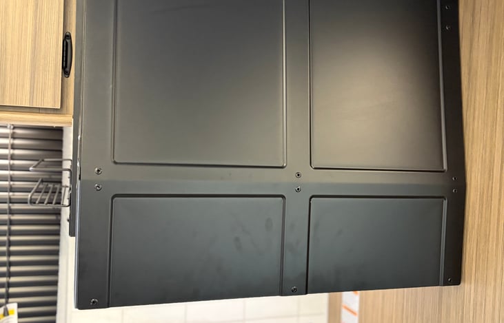 Faux hood vent hide microwave.