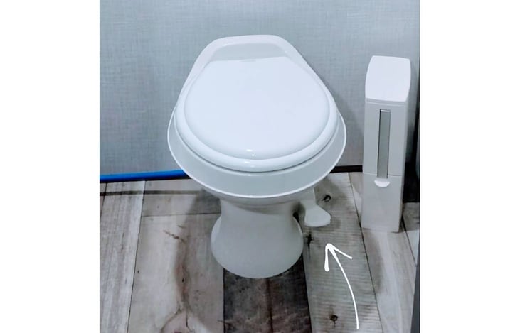 typical camper toilet, push to flush. ONLY USE RV TOILET PAPER!!!!!