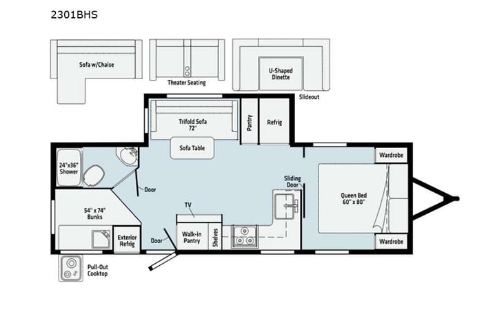 Representative floor plan provided by a trusted RVshare partner.